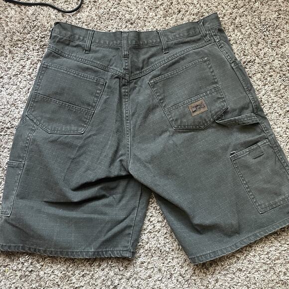 Big Smith Shorts 34 Mens Green Plaid Canvas Carpenter Ripstop Utility Workwear - Picture 7 of 9